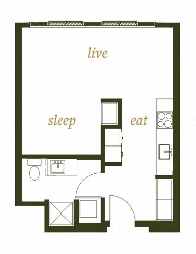 230 Ash Apartments Studio B2 Floor Plan